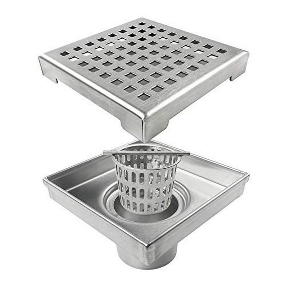 Neodrain Square Shower Drain with Removable Quadrato Pattern Grate, 4-Inch, Brushed 304 Stainless Steel, With WATERMARK&CUPC Certified, Includes Hair Strainer