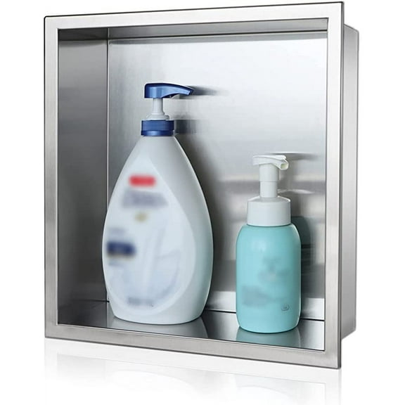 Neodrain No Tile Shower Niche, Bathroom Shelf (Outside Size13.1X13.1) (Inner Size 12" X 12"), Stainless Steel Bathroom Wall Niche Cubby, No Tiled Recessed, Stainless Niche for Storage (Brushed)