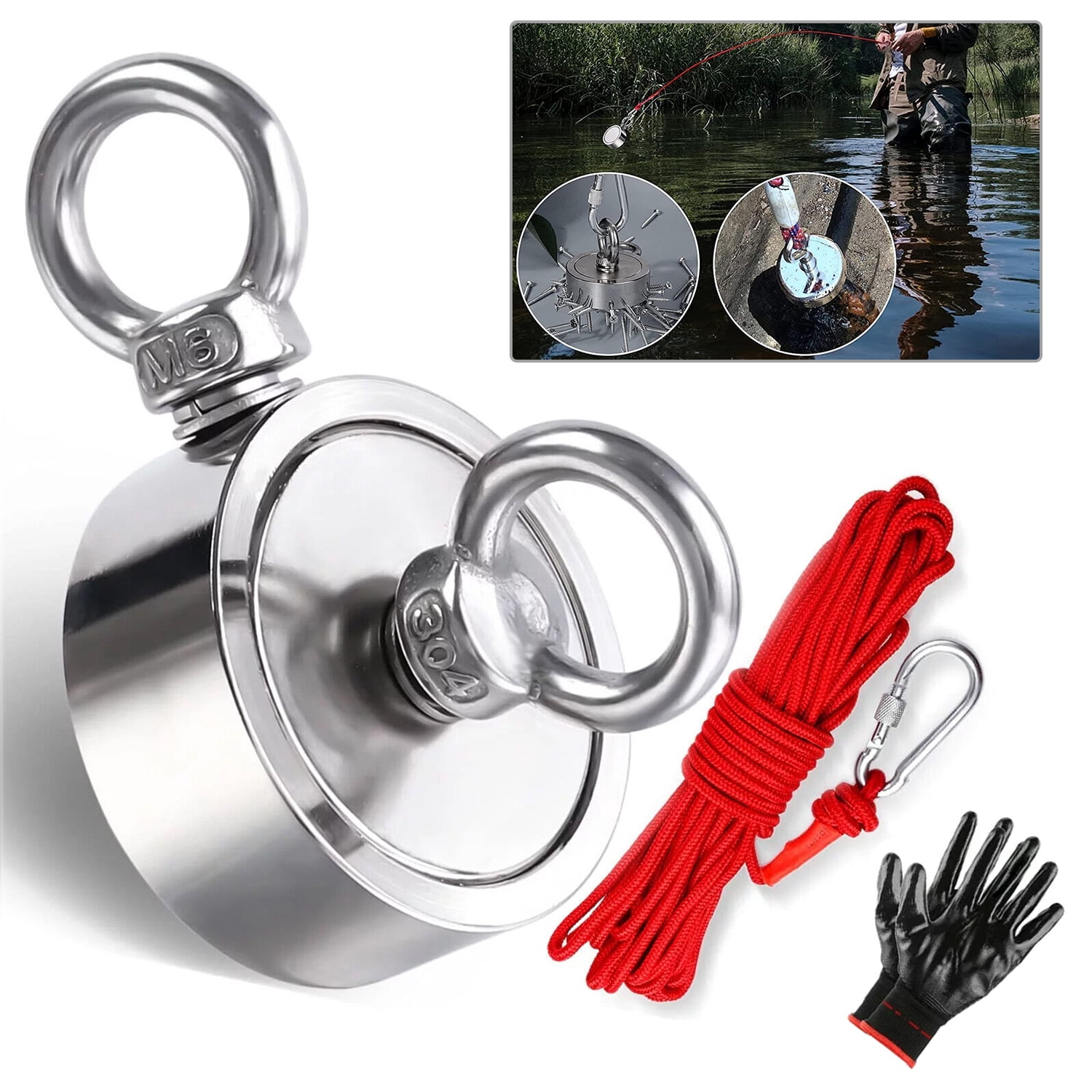 Neodymium Fishing Magnet Kit 1300 LBS Pull Force, with Snap Fastener ...