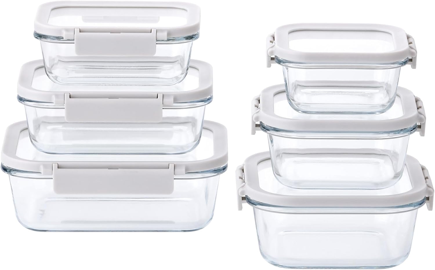 Neoflam 12-Piece Glass Food Storage Containers with Lids – Airtight Stackable Meal Prep Set – BPA-Free, Microwave Oven Air Fryer Freezer Safe