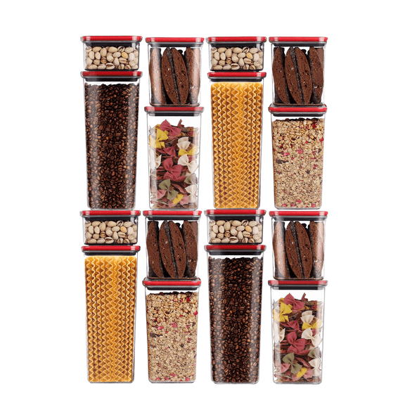 Neoflam 16 Set, Kitchen Pantry Airtight Smart Seal Square Dry Food Storage with Lid, BPA Free, Modular, Stackable, Clear Canister for Cereal, Sugar, Flour, Snack, Coffee, Pasta, Spaghetti Container
