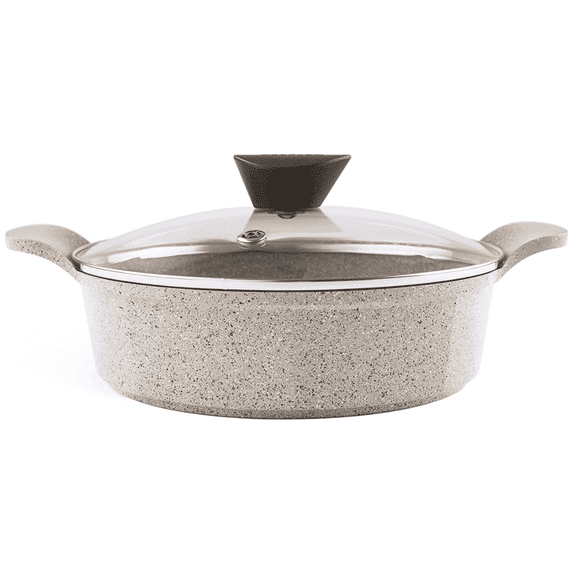 Neoflam 2.5-Qt Low Stockpot with Lid, Nonstick Ceramic Coating Casserole, Marble Finish (22cm)