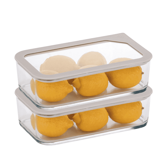 Neoflam 2 Set FIKA One Borosilicate Glass Food Container with Lid, Microwave, Oven, Dishwasher, Freezer Safe, Stylish Home Deco, Modern Kitchen Storages, Refrigerator Canisters (54oz, 1600ml, 1.69qt)