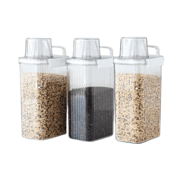 Neoflam 3 Set Airtight Kitchen Pantry Dry Food Container with Handle, Dog, Cat, Pet Feed Dispenser with Measuring Cup, Refrigerator Cabinet Organization for Cereal, Rice, Grain, Pasta (61oz, 1800ml )
