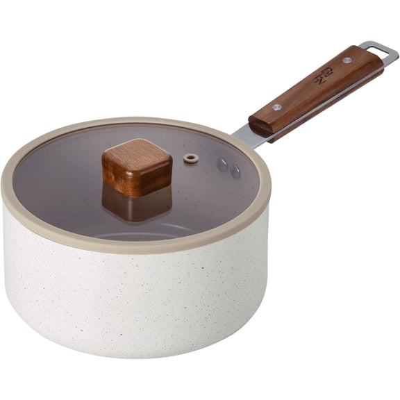 Neoflam BIEN Nonstick Saucepan with Glass Lid (2QT), Induction Compatible, Wooden Handle, 7 Inch, Made in Korea