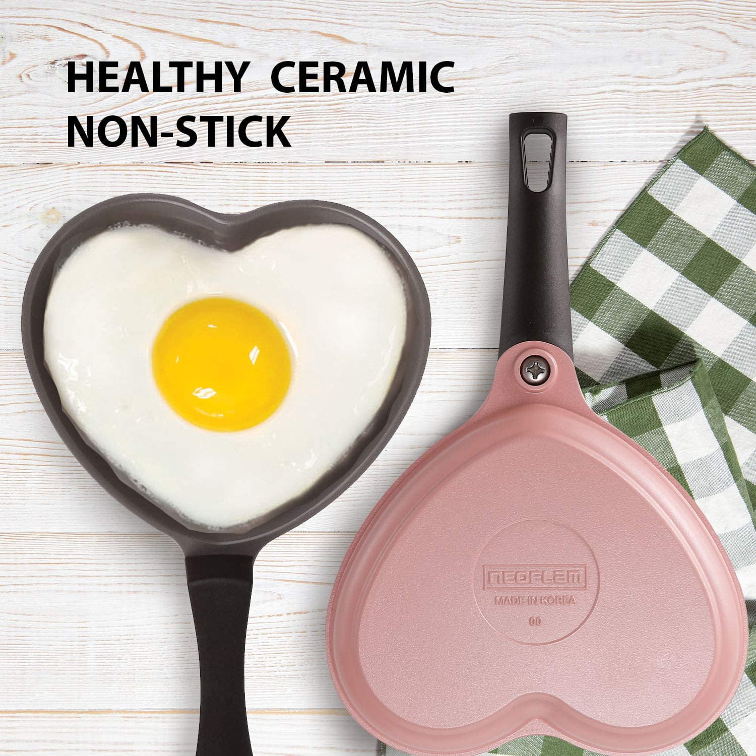 Neoflam Ceramic Nonstick Heart-Shaped Egg Pan Set, Lightweight cast  aluminum body ( Pink & Red )