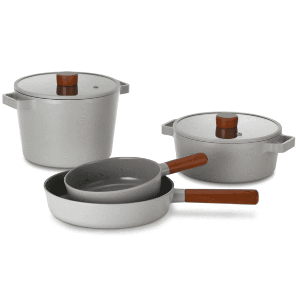Neoflam FIKA 6-Piece Nonstick Induction Kitchen Cookware Pots and Pans Set with Lid, Gray
