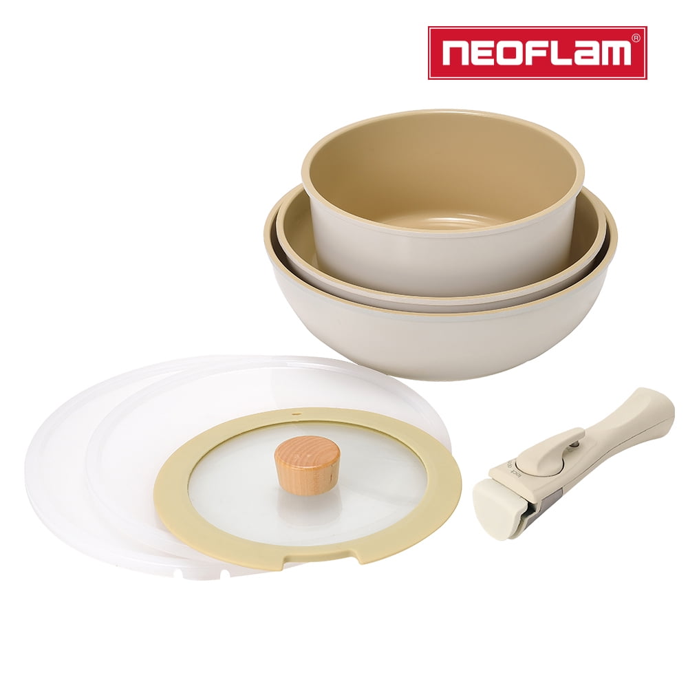 Neoflam Fika Midas Plus Collection 7pc Cookware Set | Stovetop Induction Compatible (ivory)