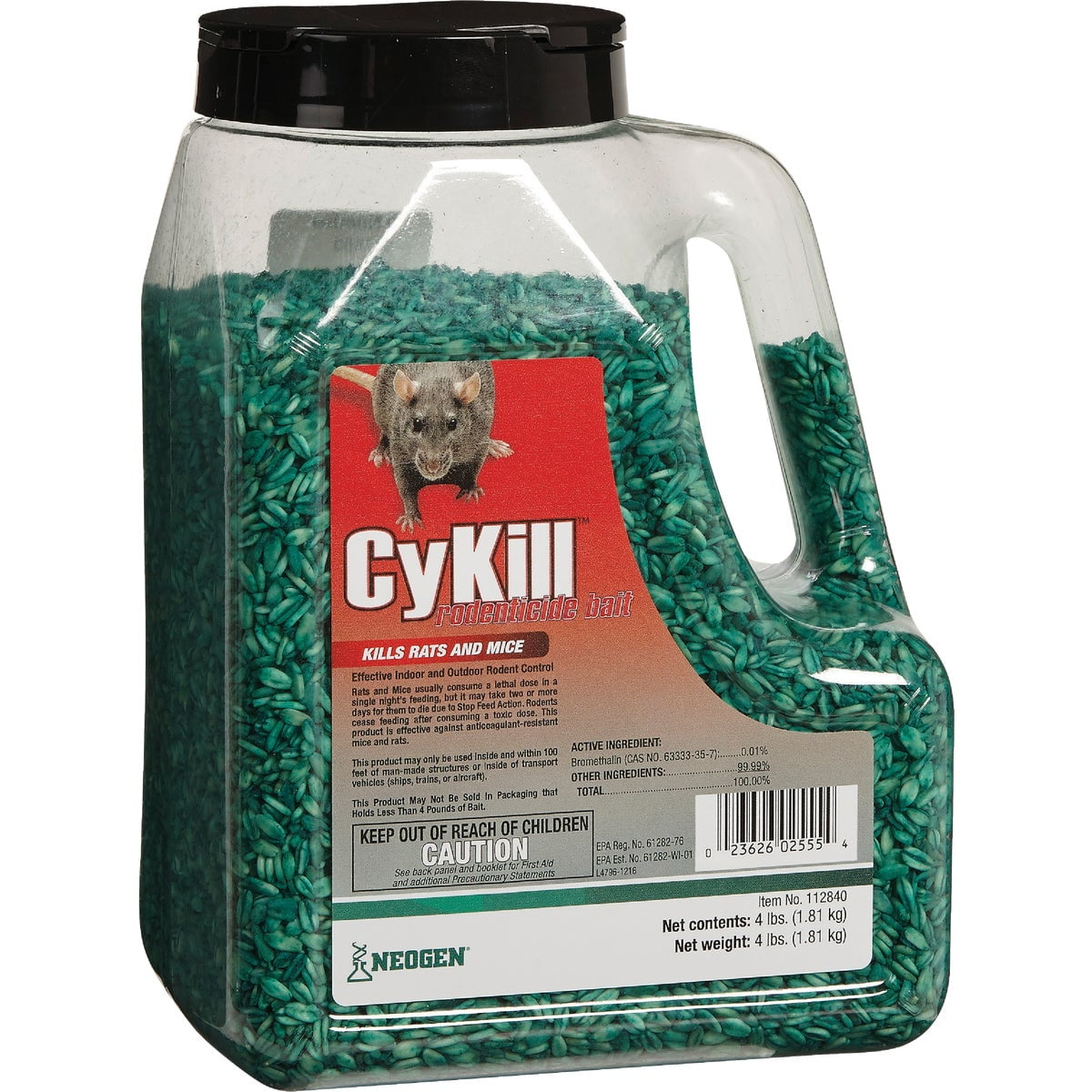 Neogen CyKill Bromethalin Rodenticide Bait - Indoor Rat Killer - 4 lb Jug