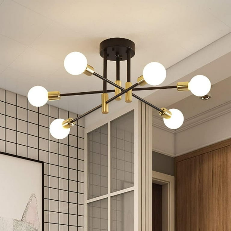 Neoglint Modern Mid Century Sputnik Chandelier Black and Gold Semi