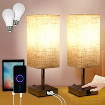 Neoglint Bedside Table Lamp Set of 2, Touch Control Nightstand Lamp with USB A+C Charging Ports, 3-Way Dimmable lamps with Linen Fabric Shade for Bedroom Living Room