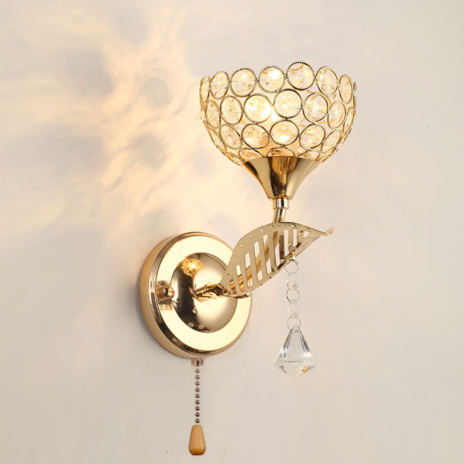 Neoglint Crystal Wall Sconces, Modern Round Wall Lights with Pull Cord