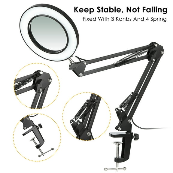 Neoglint Flexible Clamp-on Table Lamp with 8x Magnifier Swing Arm Dimmable LEDs Desk Light 3 Color Modes & 10 Brightness Levels Reading Working Studying