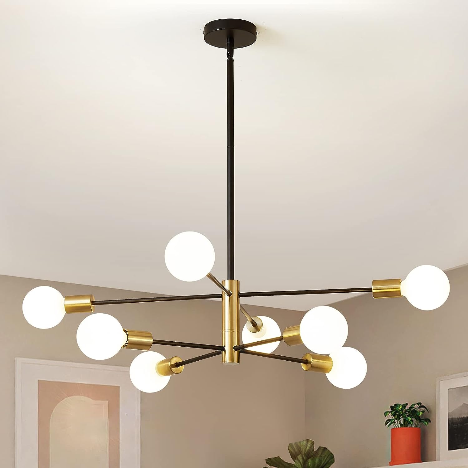 YANSUN 8 Lights Sputnik Chandeliers Black Mid Century Modern Pendant ...