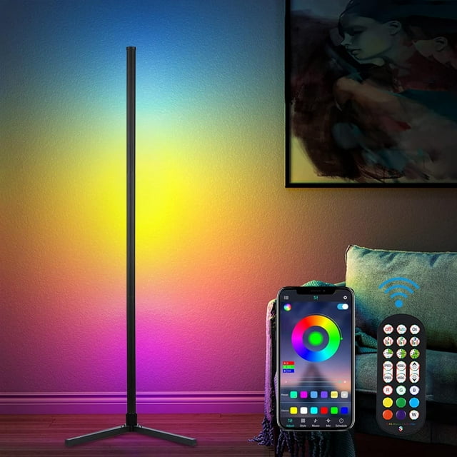 Neoglint RGB Corner Floor Lamp, 49.6" Color Changing LED Floor Lamp, Modern Mood Lighting Corner Lamp with Music Sync Remote and App Control, Tall Standing Lamp for Living Room Bedroom Gaming Room