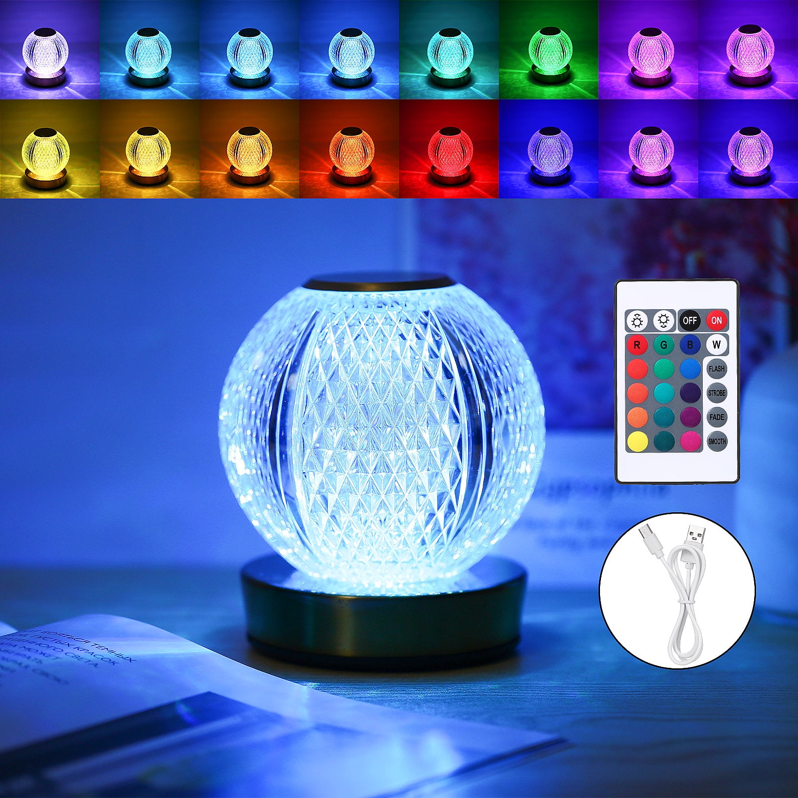 Neoglint RGB Crystal Table Lamp, 16 Color & 4 Modes Metal Acrylic