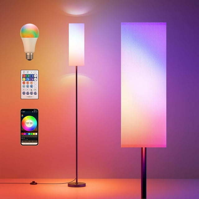 Neoglint RGB 65” Floor Lamp -Light Modern Minimalist Home Decor with White Shade