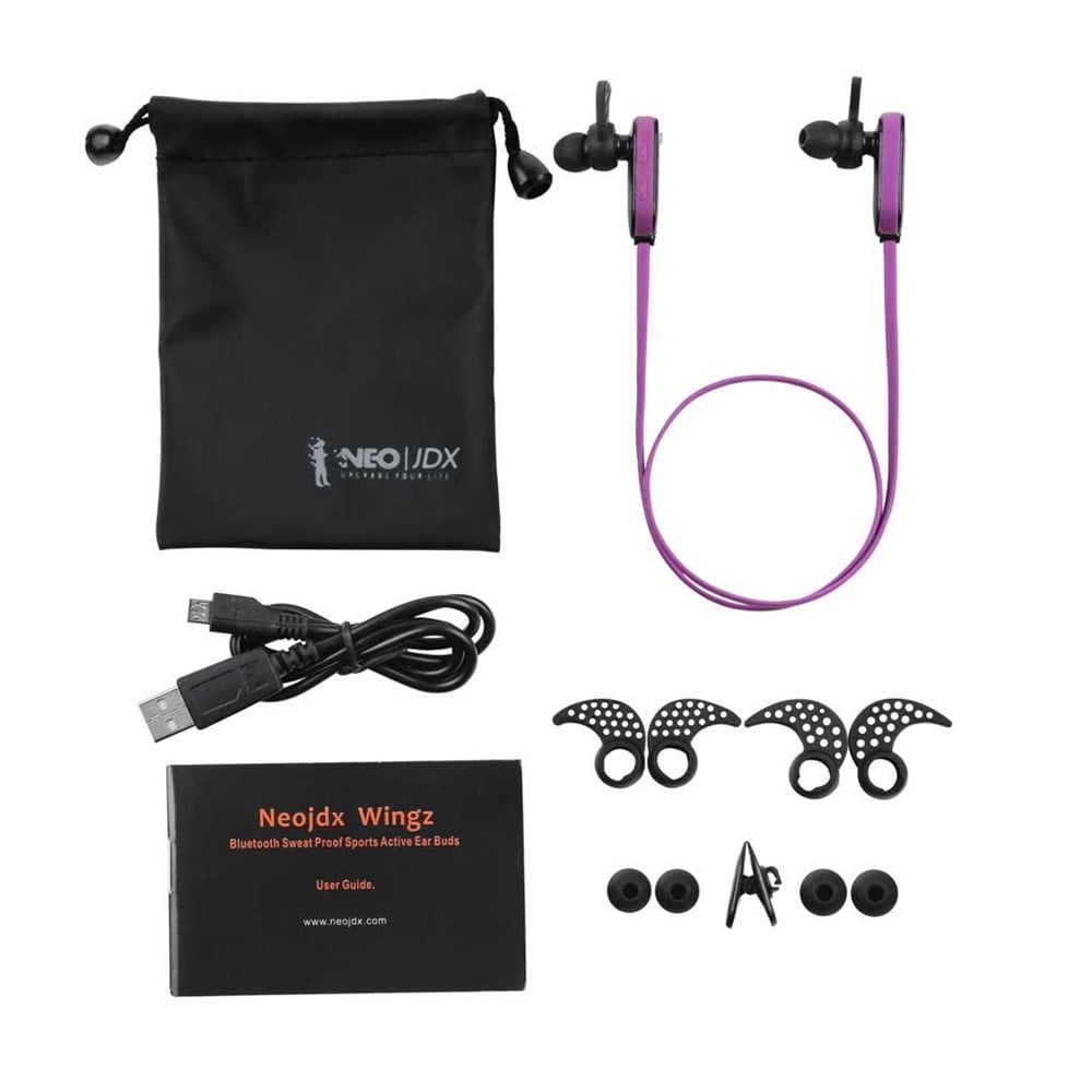 Neojdx Wingz Bluetooth Headphones, Wireless Sports Earphones w/ Mic IPX5 Waterproof HD Stereo Earbuds 6 Hour Battery Noise Cancelling Headsets