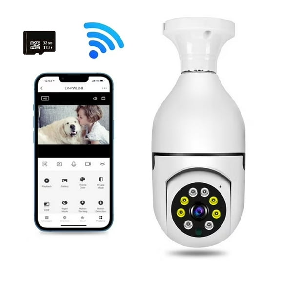 Neoko 1PC Security Camera, 1080P Wireless E27 Socket Light Bulb Camera, Two-Way Talk, Indoor Outdoor LED Lighting HD Night Vision 355° Motion Detection (1 Pack 32G TF Card)