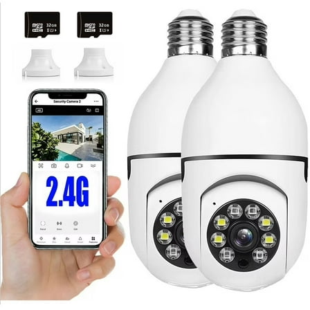 Neoko 2PC Security Camera, 1080P Wireless E27 Socket Light Bulb Camera, Two-Way Talk, Indoor Outdoor LED Lighting HD Night Vision 355° Motion Detection (2 Pack 32G TF Card)