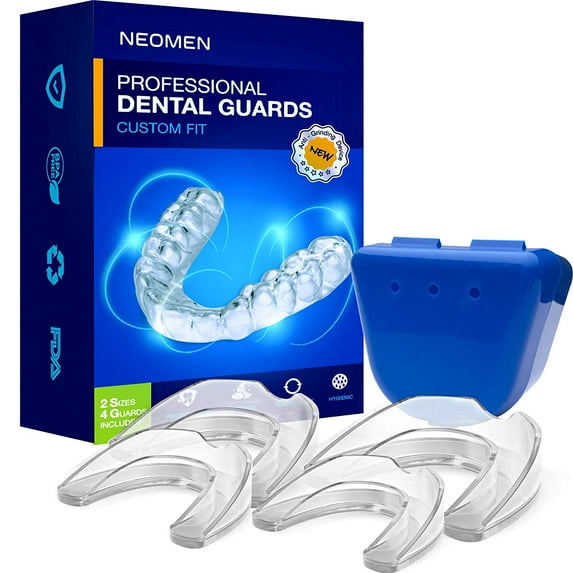 Neomen Sleep Teeth Grinding Mouth Guard with Case for TMJ and Sleep Apnea (2 Sizes, 4 Packs)