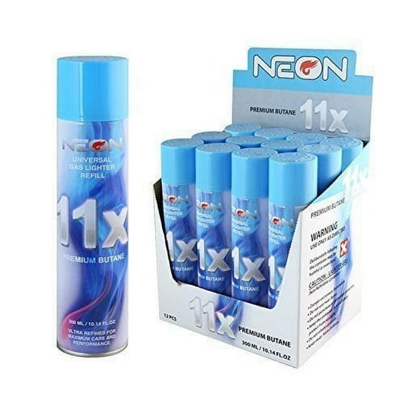 Neon 11x Ultra Refined Butane Fuel - 12 Pack, 300ml Cans - Premium Lighter and Torch Refill Gas