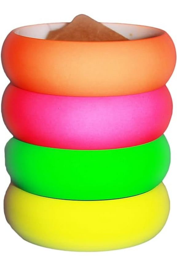 Neon 4 Pack 1980s Style Costume Bangle Bracelets Smooth Touch Finish