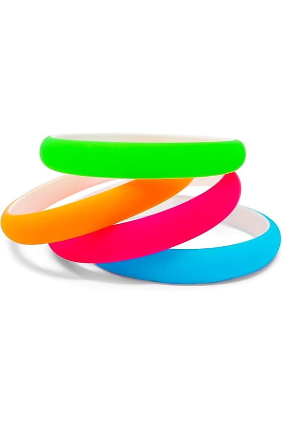 Neon 4 Pack Thin 1/2 Inch Fluorescent Bright Neon Colored Bangles with Matt Finish 80s Style