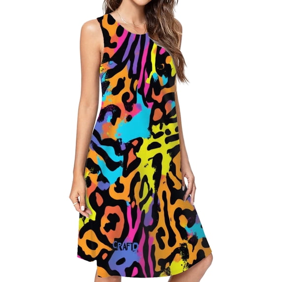 Neon Abstract Colorful Pattern Dress Elegant Party Dresses Evening Dresses Women Dress Sleeveless Dress Ladies Dresses