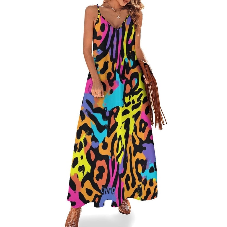 Neon Abstract Colorful Pattern Sleeveless Dress Loose Women's Dress Dresses Luxury Evening Dresses