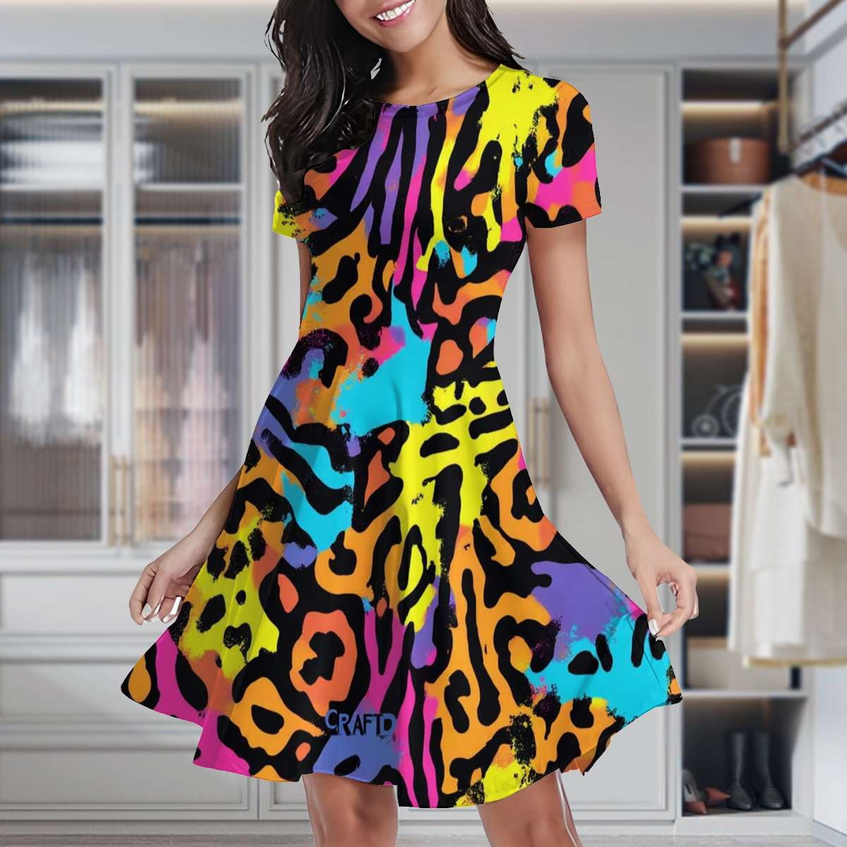 Neon Abstract Colorful Pattern Women's Classic Swing Skater Dress ...