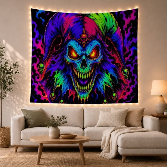 Neon Abstract Face Pattern Tapestry