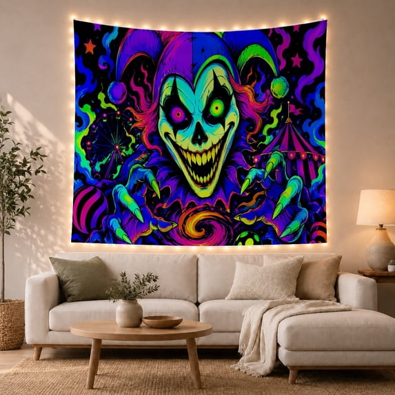 Neon Abstract Face Pattern Tapestry