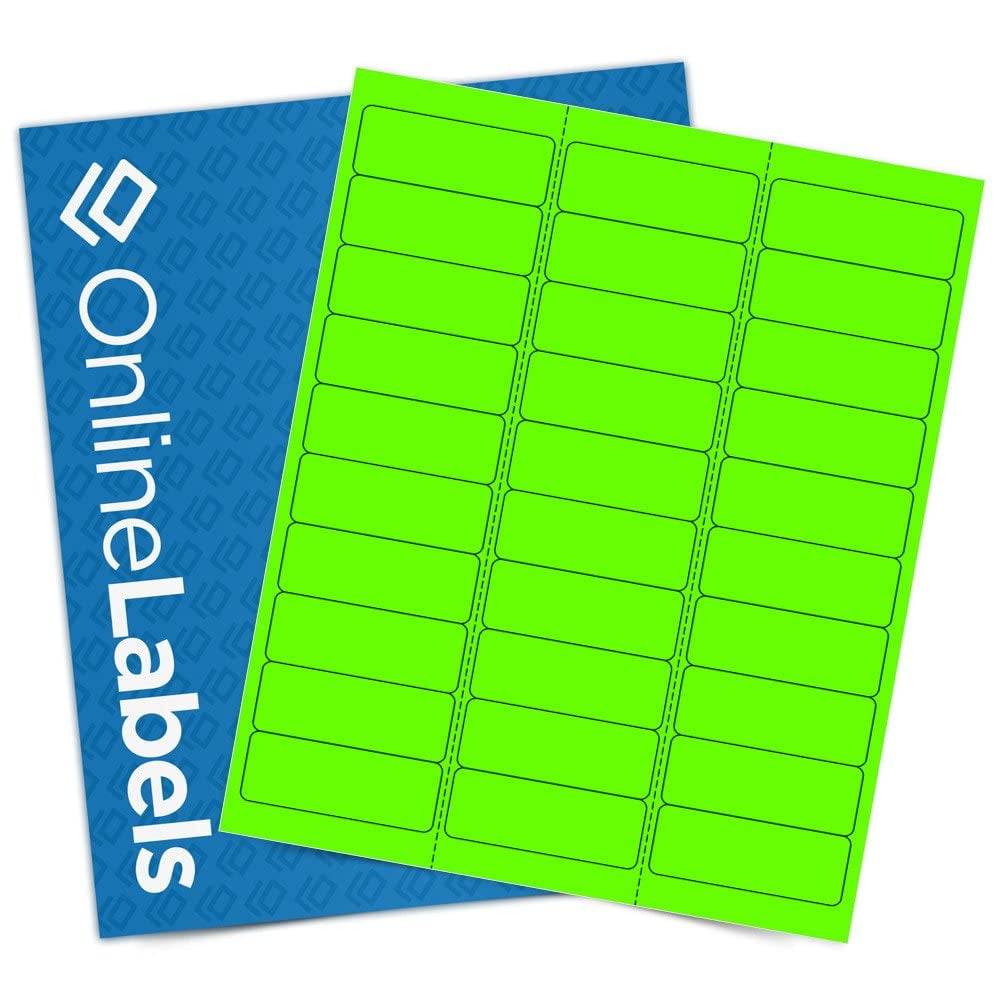 Neon Address Labels - 2.625 x 1 - Pack of 3,000 Labels, 100 Sheet Pack - Inkjet/Laser Printer - Online Labels (Color: Neon Green)