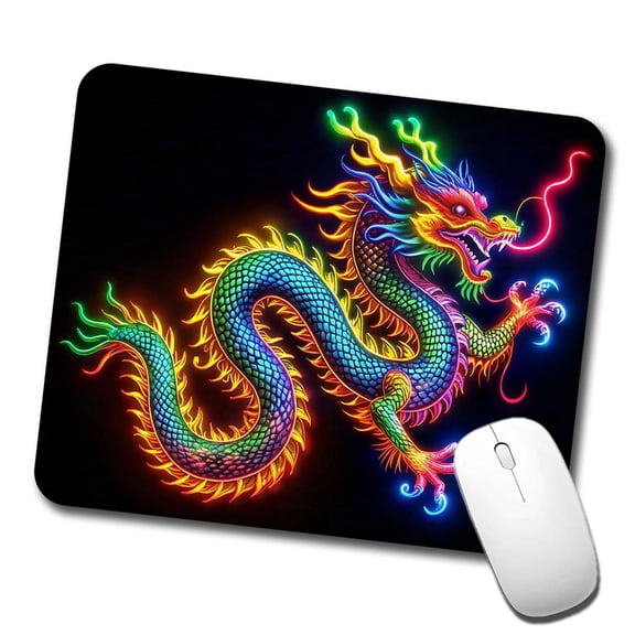Neon Asian Dragon Mouse Pad Low Profile Gaming Mat
