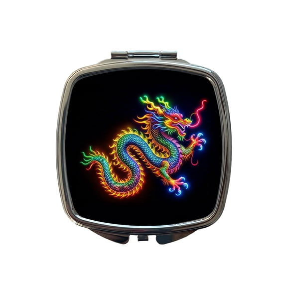 Neon Asian Dragon Travel Makeup Handbag Purse Small Pocket Compact Mirror