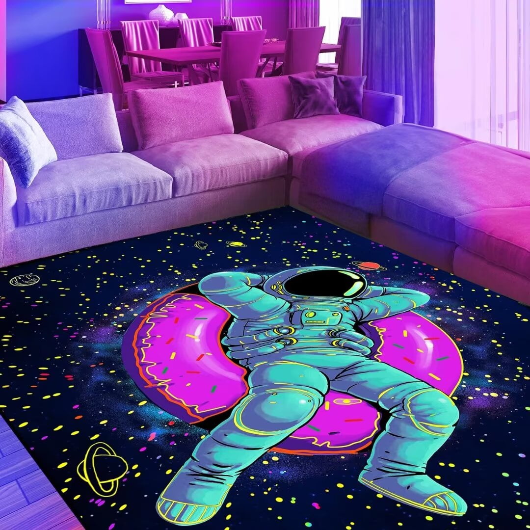 Blacklight Gaming Area Rug, UV Reactive 3D Game Controller Rug, Large