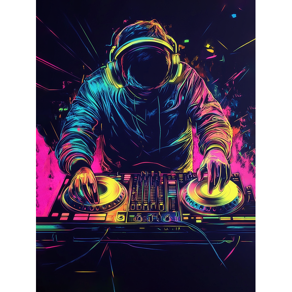 Neon Astronaut DJ Canvas Painting Suitable for Dorm Room Decor Studio Apartment Decor Game Room Decor Music Room Decor and Home Office Decor.