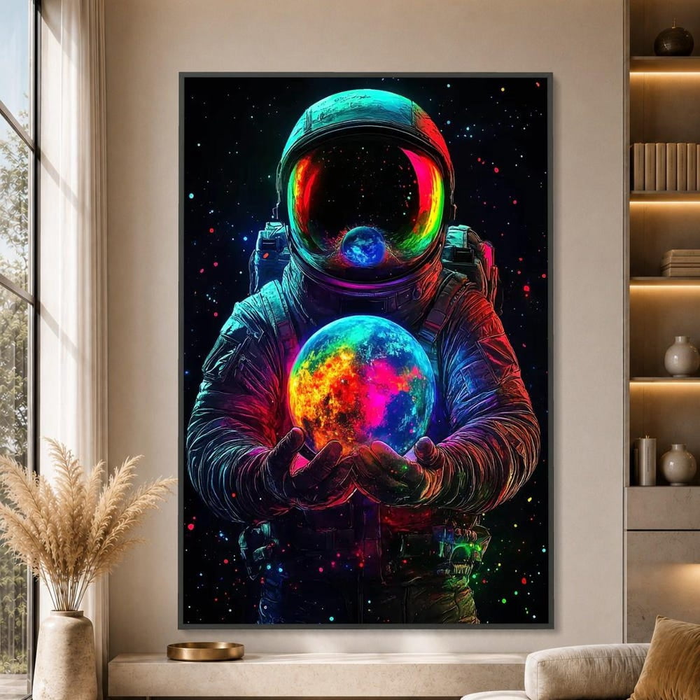 Neon Astronaut Glowing Planet Modern Science Fiction Poster - Walmart.com