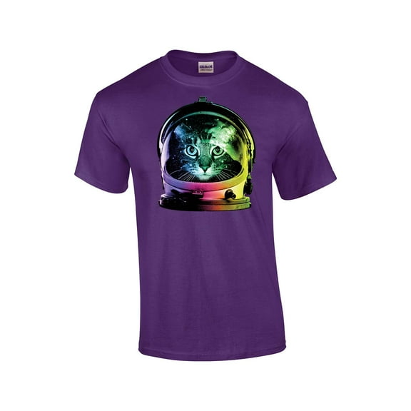 Neon Astronaut Space Cat Funny Short Sleeve T-shirt-Purple-Medium