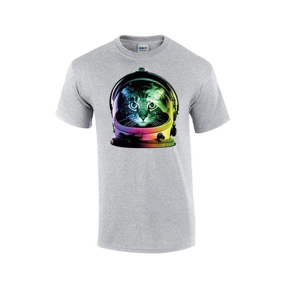 Neon Astronaut Space Cat Funny Short Sleeve T-shirt-Sportsgray-Medium