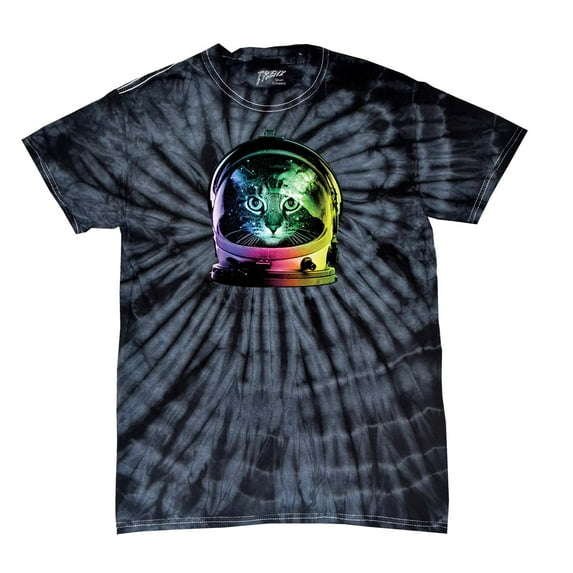 Neon Astronaut Space Cat Funny Short Sleeve T-shirt-blacktiedye-Small