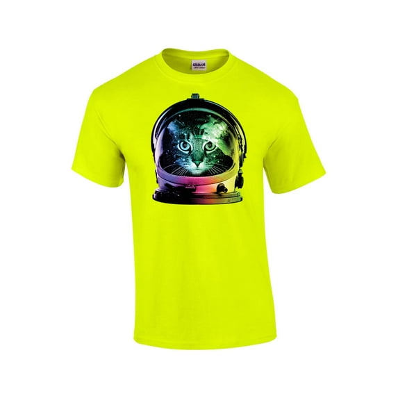 Neon Astronaut Space Cat Funny Short Sleeve T-shirt-neonyel-XL