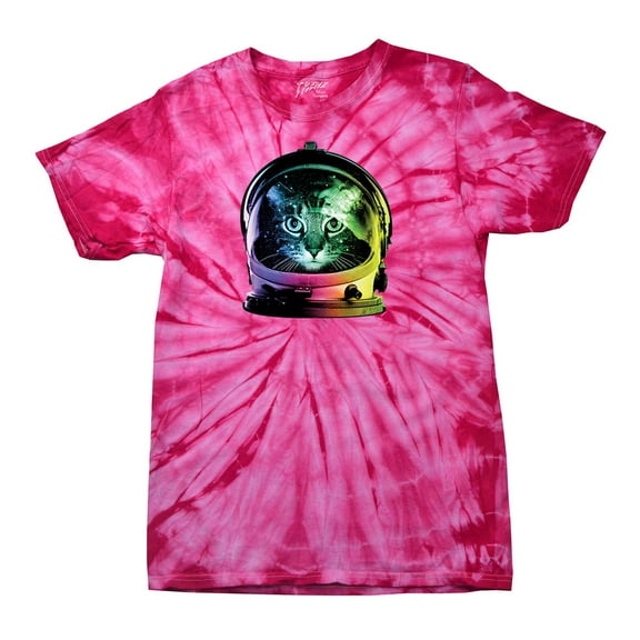 Neon Astronaut Space Cat Funny Short Sleeve T-shirt-pinktiedye-XL