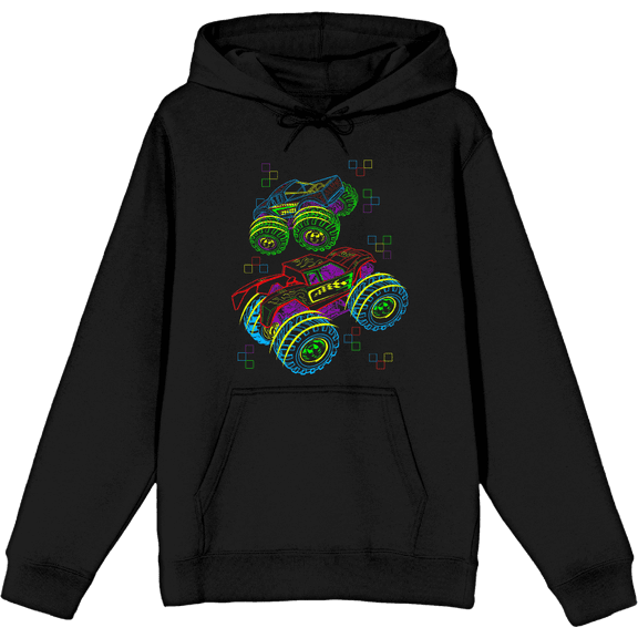 Neon BIg Wheel Trucks Adult Black Long Sleeve Hoodie-Small