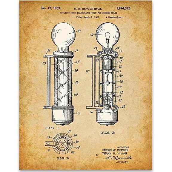 Neon Barber Pole Art Print - 11x14 Unframed Patent Print - Great Barber Shop Decor or Hair Stylists