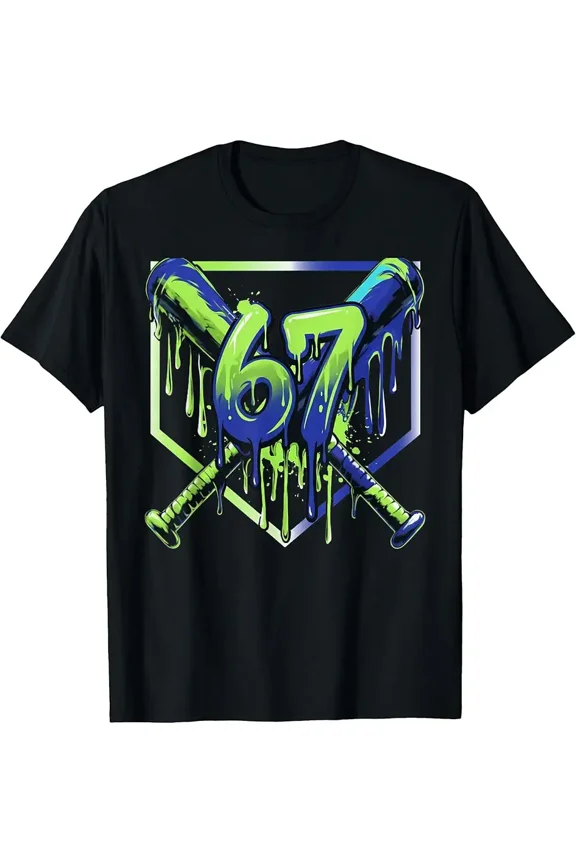 Neon Baseball Bats Drip Graphic Unisex Short Sleeve Athletic Casual T-Shirt