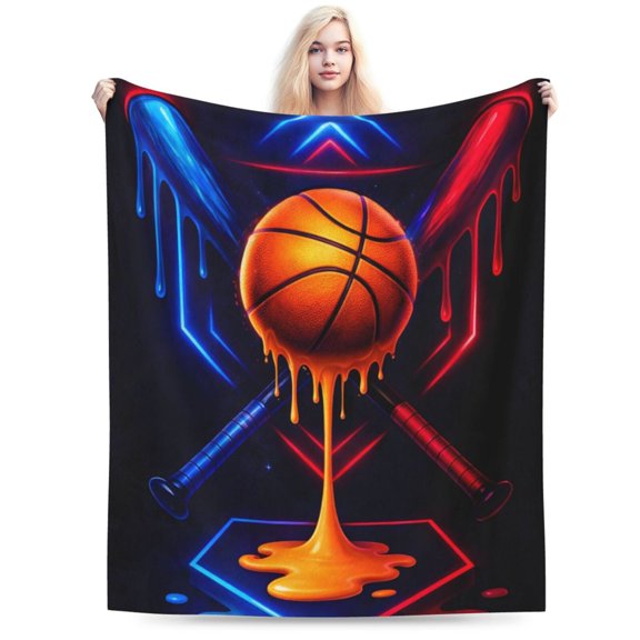 Neon Basketball Art Throw Blanket, Abstract Sports Energy Illustration Design, Soft Lightweight Blanket for Couch Sofa Bed Home Decor 50x40