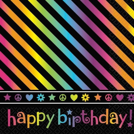 Neon Birthday Zebra Print Peace Party Paper Luncheon Napkins 16Ct