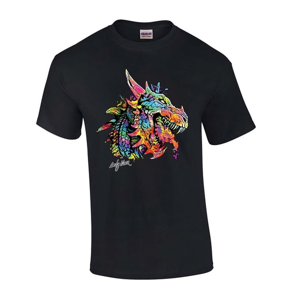 Neon Black Light Dragon House of Dragon Moonlight Mens Short Sleeve T-shirt Graphic Tee-Black-large